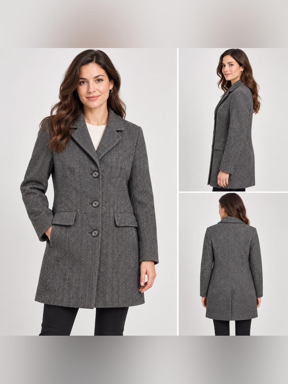 London Fog Women's Charcoal Herringbone Single-Breasted Trench Coat